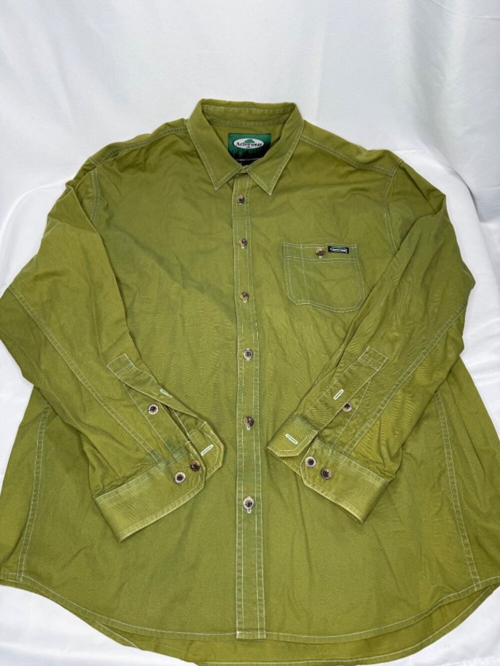 Arborwear Mens XL Green Button-Up Shirt Long Sleeve Front Pocket Cotton Workwear